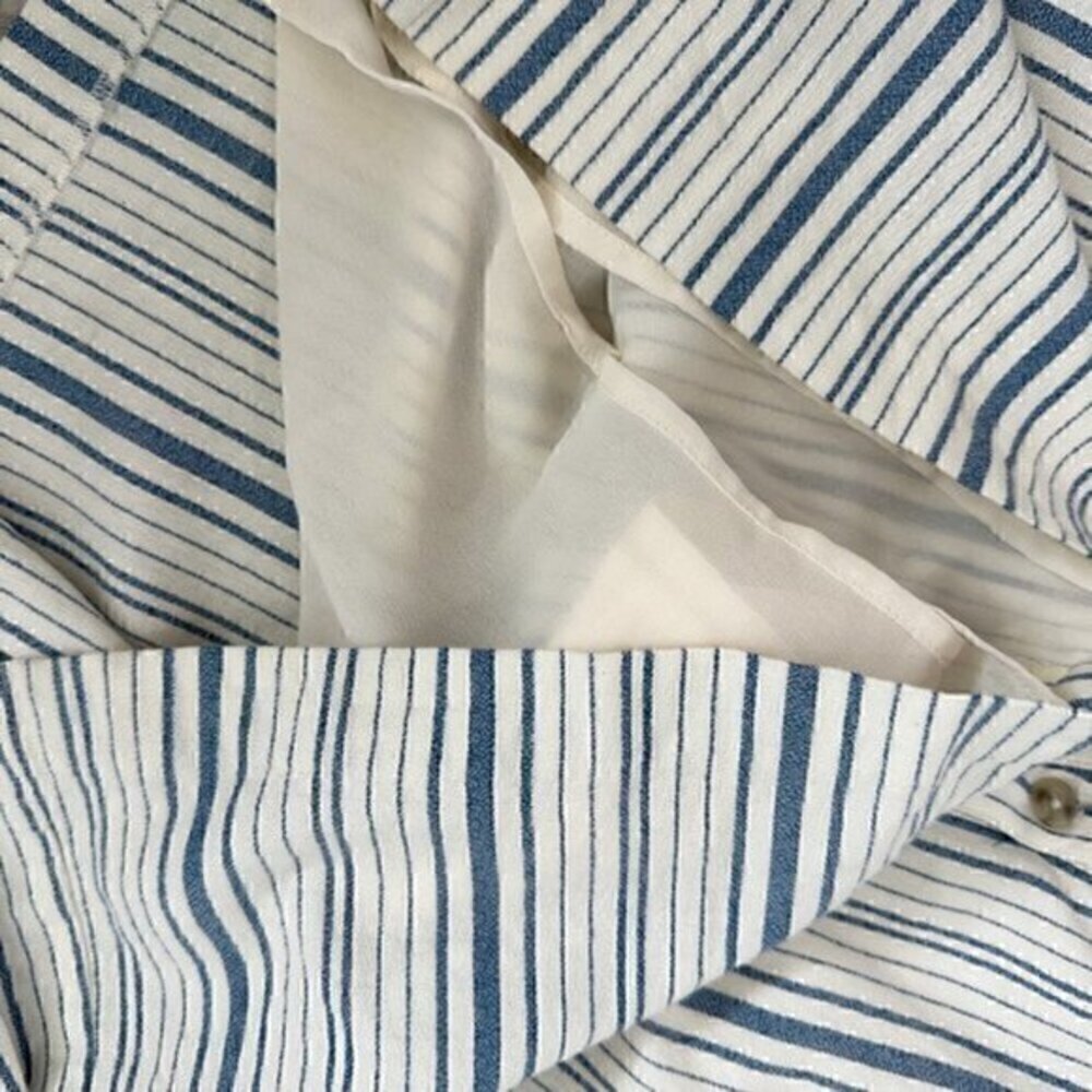 Wayf Off The Shoulder Striped Ruffle Button Up Dress Blue Cream Size Medium - Picture 9 of 12